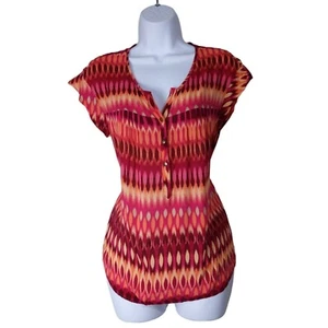 Apt. 9 blusa donna rosa arancione e marrone manica corta taglia M - Foto 1 di 8