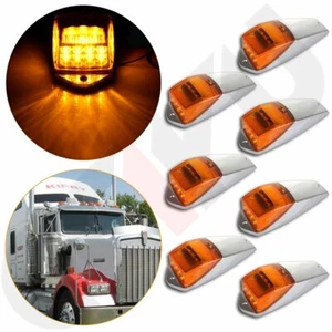 7x Yellow 17 LED Cab Marker Clearance Light Chrome for Freightliner Peterbilt - Picture 1 of 8