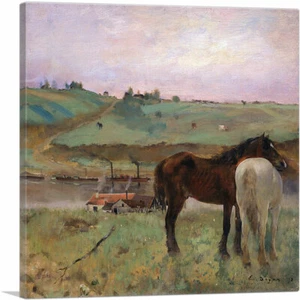 ARTCANVAS Horses in a Meadow Canvas Art Print by Edgar Degas - Picture 1 of 11