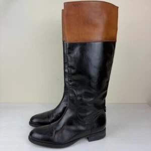 Geox Respira Womens Riding Boots Pull On Black Tan Leather Size 8 US EU 38 Horse - Picture 1 of 16