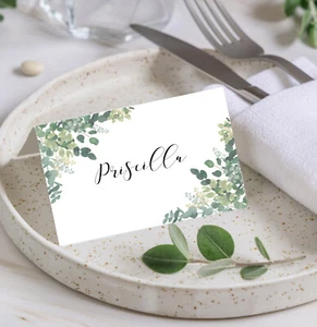 PERSONALISED Place Cards Wedding Name Meal Table Setting Eucalyptus Foliage PC42 - Picture 1 of 3