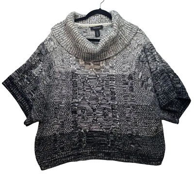 White House Black Market Womens Turtleneck Sweater Poncho L Knit Black & White - Image 1 of 4