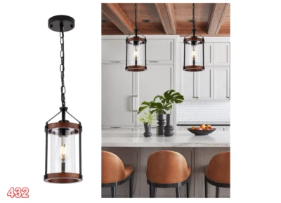 Vintage Wood Pendant Light w/Glass Mini Farmhouse Black Pendant Lighting Fixture - Image 1 of 4