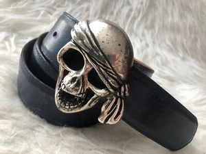 FAUSTO COLATO MILANO GENUINE LEATHER PIRATE SKULL BUCKLE KANGAROO BELT 42" - Picture 1 of 24