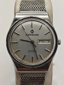 AUTHENTIC CANDINO AUTOMATIC 25 JEWELS WHITE DIAL DAY DATE ETTA SWISS MEN'S WATCH - Picture 1 of 9