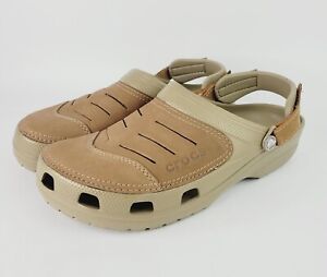 Crocs Bogota Clogs Mens Sz 12 Faux Leather Brown Tan Sandals Adjustable Strap 