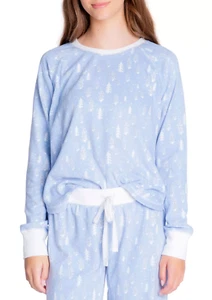 INSOMNIAX Christmas Tree Printed Long Sleeve Pajama Top sz M Medium Blue PJs - Picture 1 of 1