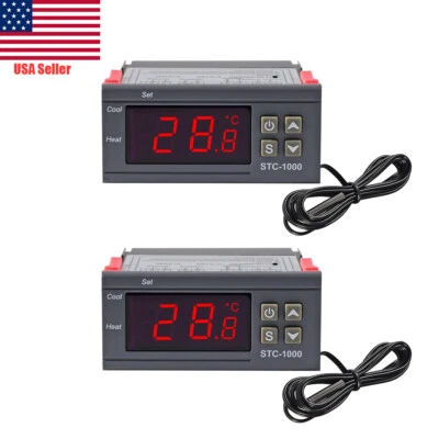 2Pcs Digital Temperature Controller STC-1000 Thermostat w/ NTC Sensor AC 110V