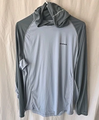 Simms Long Sleeve Hooded Fishing Shirt Solarflex UPF 50 Size M Blue - Image 1 of 4