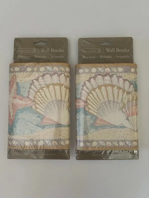 Лот из 2 ДОМАШНИХ ТЕНДЕНЦИЙ обои граница морской туман узор морская звезда раковина 18 дюймов x 6,87 дюйма - Изображение 1 из 4