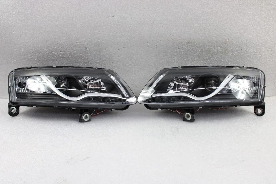 FITS 05-08 AUDI A6 LED PROJECTOR BLACK HEADLIGHTS w/BUILD-IN DRL LED TUBE LIGHTS - Imagem 1 de 1