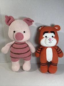 Amigurumi Crocheted Stuffed Animals, Resembling Piglet & Tigger 11”-13” - Picture 1 of 10