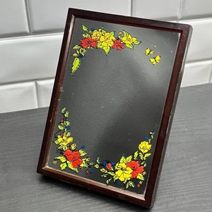 Vintage Yaps Mirror Music Box Love Story MCM Floral No Butterfly Brown Frame - Picture 1 of 8