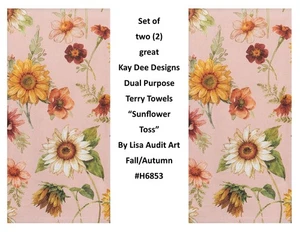 KAY DEE DESIGNS H6853 Fall "Sunflower Toss"~2 Dual Purpose Terry Towels~16"x26″ - Picture 1 of 2