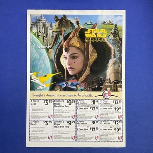 Star Wars Episodio 1 KFC 8"x11.5" Hoja de Cupones 1999 Película y Juguetes Promo Naboo - Imagen 1 de 2