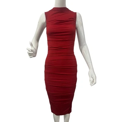Vestido Plein Sud de malla transparente acanalado sin mangas hasta la rodilla rojo para mujer talla 8 Foto 1 de 4