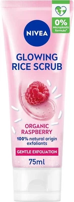 NIVEA Glow Rice Scrub Bio Raspberry Organic Rice 75ml - 100% Natural Exfoliants - Image 1 of 4