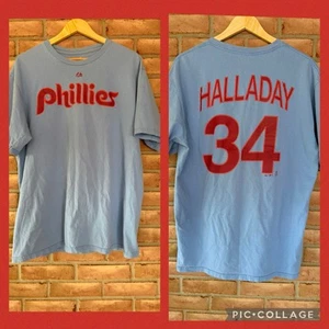 Phillies Roy Halladay Shirt Adult Large Blue #34 Philadelphia Baseball MLB Tee - Picture 1 of 5