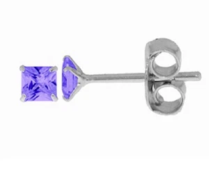 Boucles Oreilles Puce Carré Améthyste Cz 3 mm Argent 925 - Picture 1 of 2