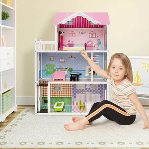 Wooden Dollhouse w/Working Elevator w/10-Piece Accessory Set Over 3 Years Old - Picture 1 of 7