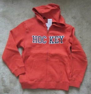 NWT Boy's GYMBOREE Orange Sweatshirt Hoodie L(10-12) Full Zipper Hockey   - Picture 1 of 9