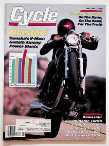 1985 May Cycle Motorcycle Magazine Yamaha VMax Yamaha YZR500 FZR750 1936 Harley