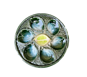 Vintage French Majolica Oyster Plate Saint Clément 1930 Art Deco Faience - Picture 1 of 6