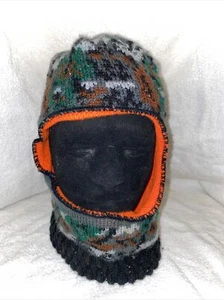 Vintage Wool Orange Balaclava Hunting Face Mask Camo/ Orange - Fast Shipping - Picture 1 of 4