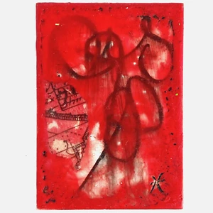ACEO Whispers Path Original Red Encaustic Wax Art Painting by Tristina Elmes ATC - Picture 1 of 6