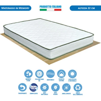 Materasso piazza e mezza in memory e waterfoam 120x190 alto 22 cm antiacaro - Immagine 1 di 4