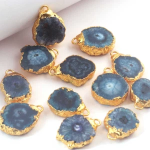 12 Pcs Druzy Pendant, Blue Agate Solar Druzy Pendant, 24K Gold Plated, Electropl - Picture 1 of 3