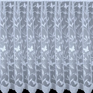 Net Curtain White With Floral Butterfly Design Quality Lace - Sold By The Metre - Picture 1 of 3