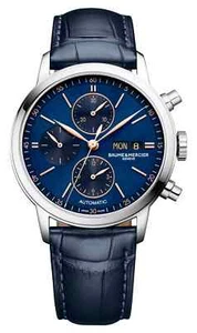Baume & Mercier Classima Automatic Chronograph Blue Leather Mens Watch M0A10784 - Picture 1 of 3