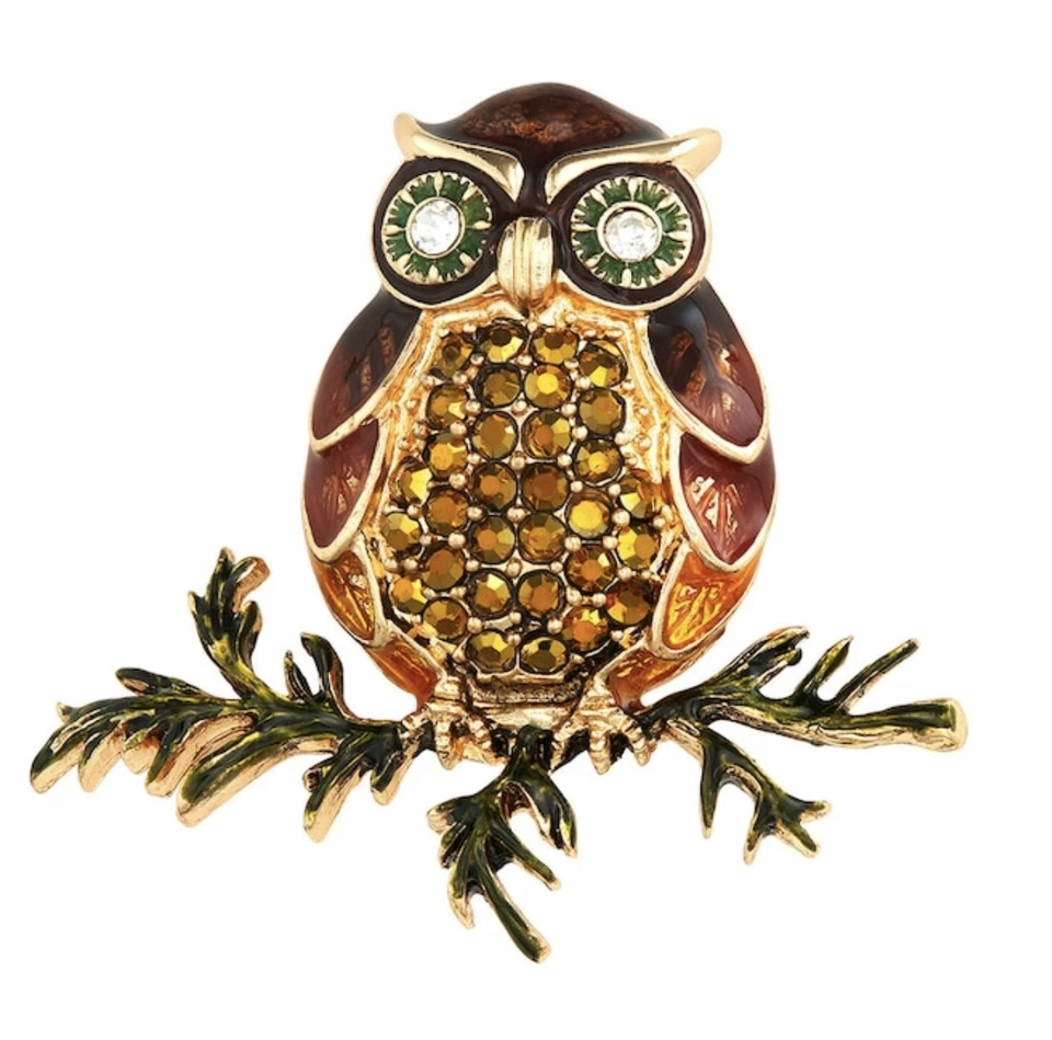 Broche prendedor de rama de búho NAPIER tono dorado con pedrería de vidrio - Nuevo Foto 1 de 1