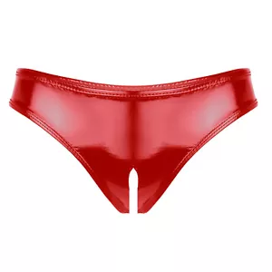 Damen Wetlook Kunstleder Slips Schritt Offen String Tanga Höschen Unterhose Sexy - Bild 1 von 35
