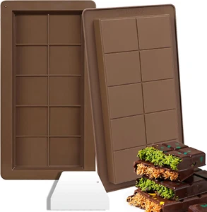 2 PCS Chocolate Bar Mold Deep Dubai with Scraper, Thick Large Silicone Chocolate - Picture 1 of 12
