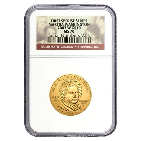 Sale Price 2007 W 1/2 oz $10 First Spouse Martha Washington Gold Coin NGC MS 70 Cover