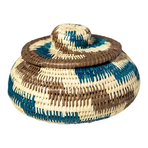 ZigZag Blue And Brown Basket With Top - Picture 1 of 13