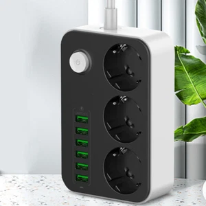 Steckdosenleiste 3-Fach 6 USB Mehrfachsteckdose mit Flachstecker und Schalter - Bild 1 von 9