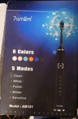 НОВАЯ перезаряжаемая звуковая зубная щетка 7am2m с 5 сменными головками синяя - Изображение 1 из 4