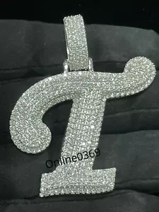 Ciondolo Uomo Singola "T" Iniziale Personalizzato in Argento 925 Diamante Coltivato VS SI Lab - Foto 1 di 6