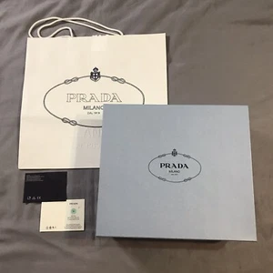 Prada Empty Box 13.5x12x5 Blue Certificate Tissue Shopping Bag Gift Storage - Picture 1 of 18