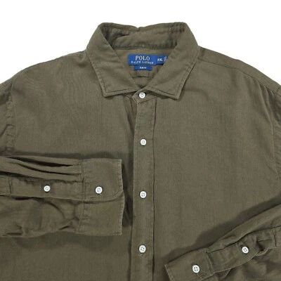 Polo Ralph Lauren Button Shirt Mens 2XL Dark Olive Slim Fit Casual Preppy - Image 1 of 4