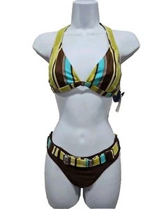  SWIM BATHING Suit Bikini Two Pc  Buzios Brazil Large Teal Brown Green New Tags  - Picture 1 of 13