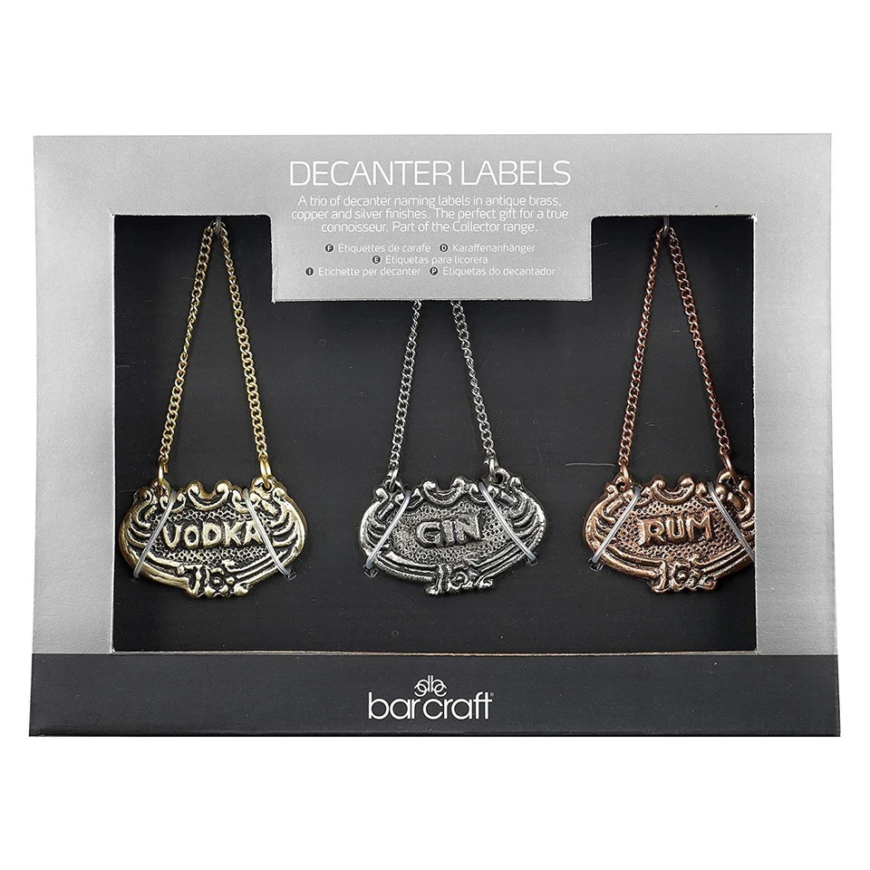 Barcraft Drink Collar Set Of 3 Decanter Label Charm Gin Vodka Rum Antique Style - Image 1 of 1