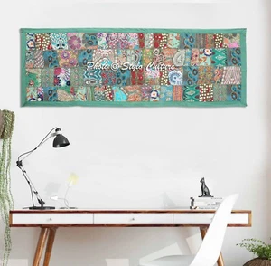 INDIAN SARI BEADED EMBROIDERY HEAVY PATCHWORK TAPESTRY WALL HANGING TABLE RUNNER - Picture 1 of 4
