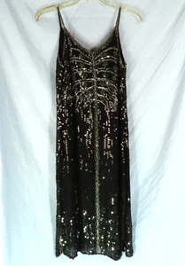 VTG Judith Ann Creations BEADED SILK PARTY DRESS Black/Silver Sequins Flapper S - Picture 1 of 8