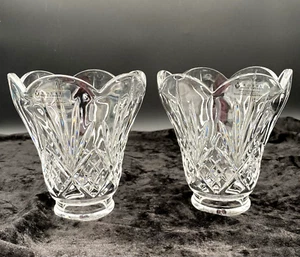 Pair (2) - Royal Irish Lead Crystal Hurricane Shades/Candle, Diamond Fan Design - Picture 1 of 10