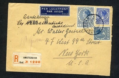 Netherlands 1938 Registered Airmail  Cover to US - Image 1 of 2