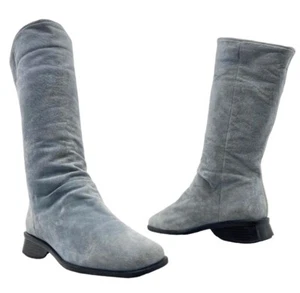 Vintage 80s 90s MARKON Womens 8 Suede Leather Knee High Boots Slouch SKY BLUE - Picture 1 of 16